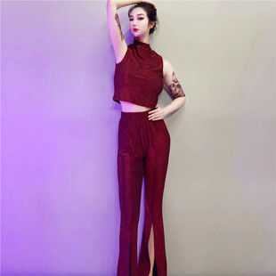 新品韩舞性感DS演出服爵士舞女团套装闪亮爵士舞蹈服红色现代舞服