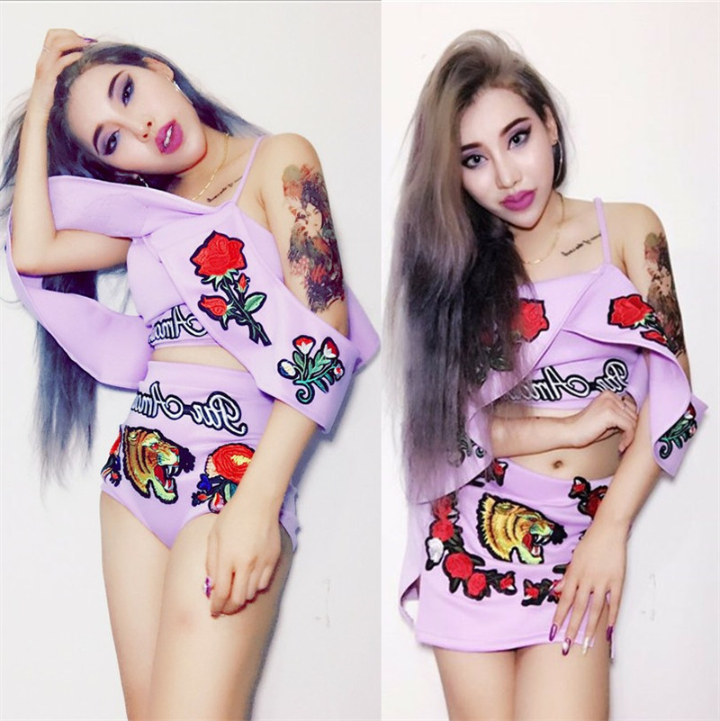 ds演出服新款酒吧韩国明星舞团啦啦队服夜店DJ女歌手大气绣花套装