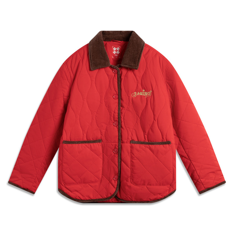 李宁棉服春新款日进斗金女士时尚潮流运动常规休闲棉夹克AJMV022-