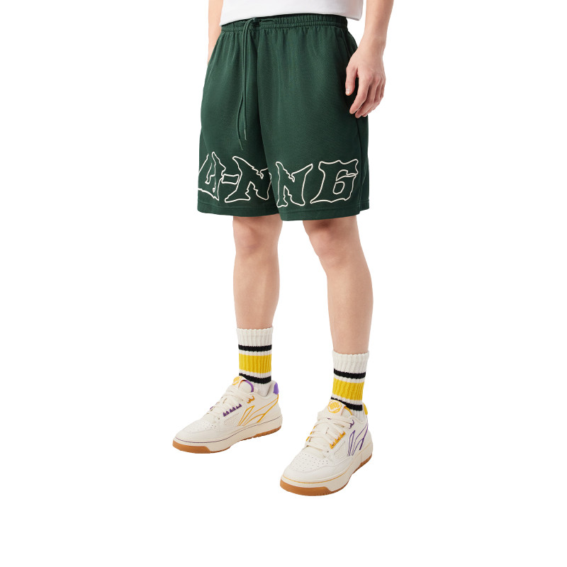 李宁正品运动时尚系列男子排湿速干二合一紧身运动短裤AKSV381