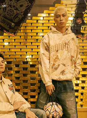 李宁反伍BADFIVE反伍系列男宽松型春秋套头连帽卫衣AWDU719-2-B品