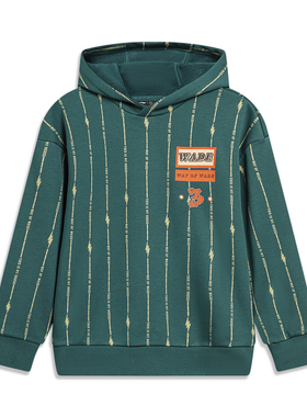 李宁卫衣男童冬季韦德系列保暖加绒宽松套头连帽卫衣YWDT327-B品