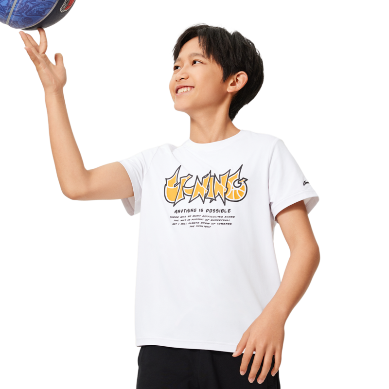 李宁短袖夏男童篮球系列时尚舒适透气百搭圆领短袖T恤YTSU111-B品