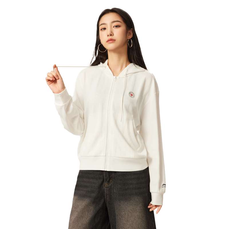 李宁正品外套女款春秋冬季新款宽松上衣帽衫开衫连帽卫衣AWDVD24