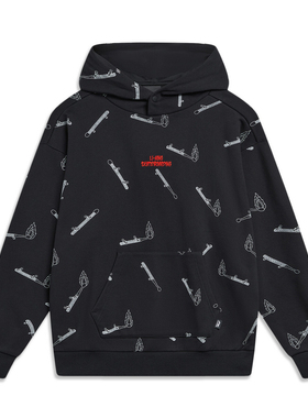 李宁滑板系列男子套头连帽卫衣连帽休闲运动套头衫AWDT955-B品