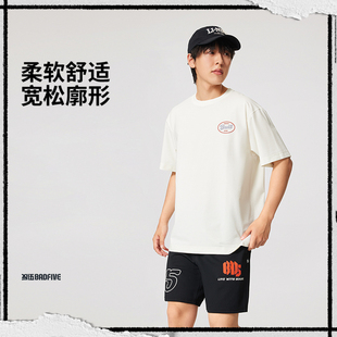李宁短袖秋反伍BADFIVE男子时尚舒适透气宽松圆领文化衫AHSV223-