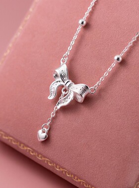 足银999在逃公主纯银项链女生爆款蝴蝶结锁骨链精致女礼物送女友