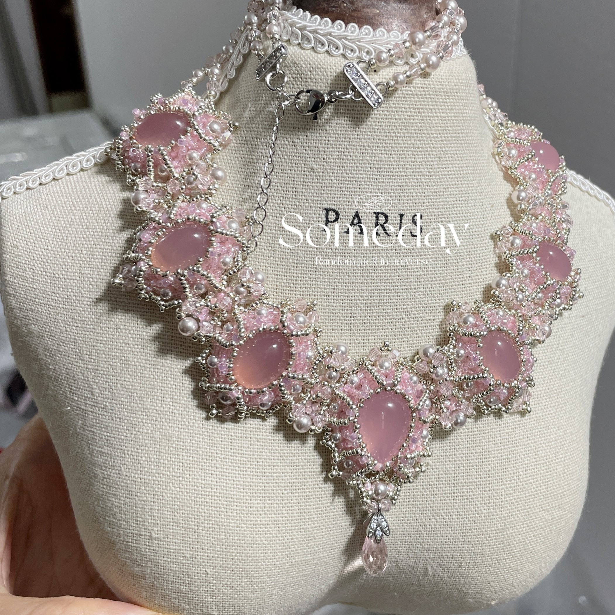卢浮宫粉色桃色项链材料包御幸米珠手工串珠项链送女友闺蜜礼物图片