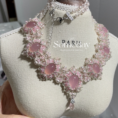卢浮宫粉色桃色项链材料包御幸米珠手工串珠项链送女友闺蜜礼物