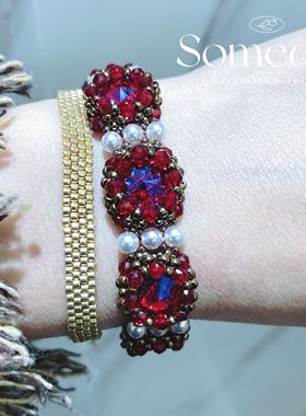 定制红卫星钻串珠手链diy材料包极尽奢华显白新年礼物可定制