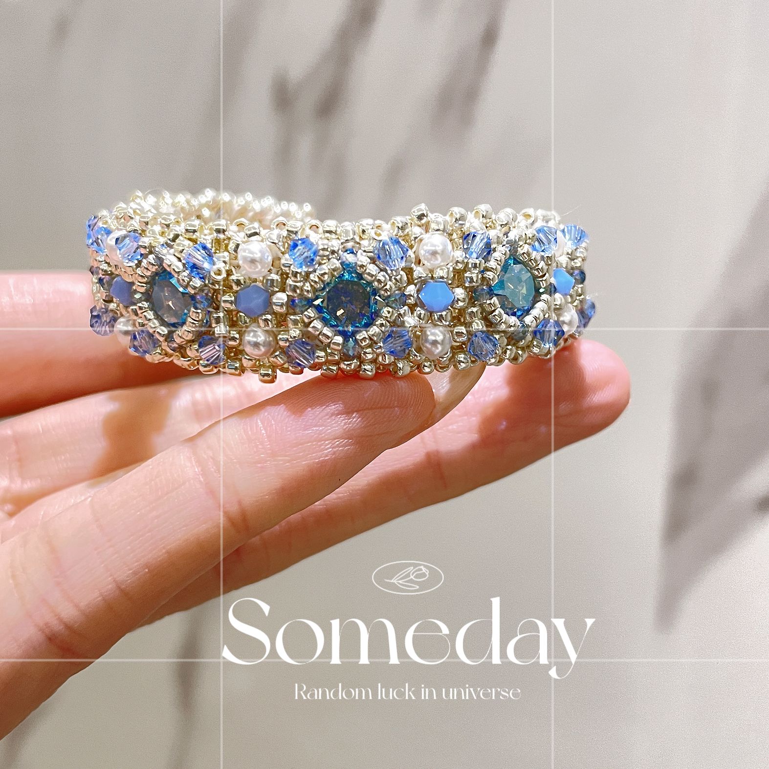 菲欧拉手镯手链串珠材料包海蓝色清新显白保色闺蜜礼物成品可定制