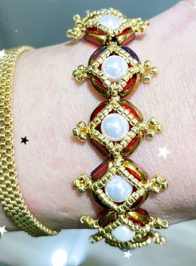 新年红菱形喵金串珠手链材料包显白保色简约闺蜜木有礼物可定制