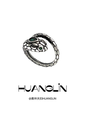 复古绿宝石蛇戒指男ins单身戒