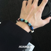 国风多彩火山黑耀石手链男高级感小众设计情侣款 手串男新中式 饰品