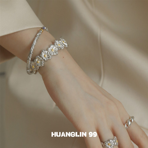 金银撞色雏菊开口手镯女高级小众
