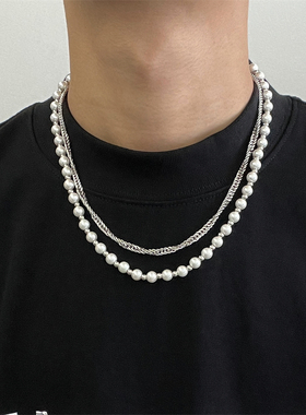 潮牌双层珍珠项链情侣配饰