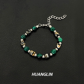 天然孔雀石手链男小众设计复古高级感串珠设计百搭手串配饰送礼物