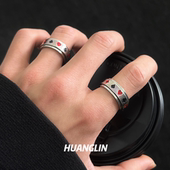 扑克牌戒指男黑桃红桃方块梅花图案钛钢指环可转动食指情侣尾戒潮