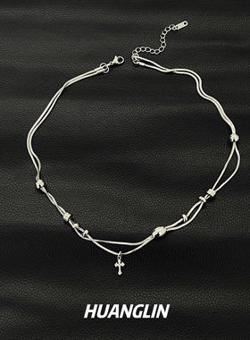 双层钛钢十字架项链男款小众