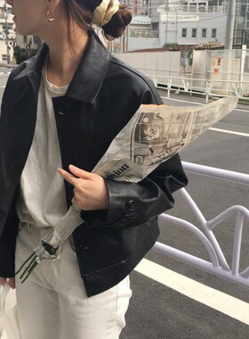 跨境韩国秋季新款复古酷帅翻领pu哑光长袖短款显瘦黑色皮衣外套女