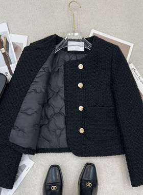 黑色小香风短款加绒加厚毛呢外套女冬季新款小个子高级感上衣8117