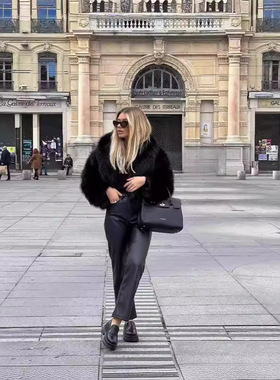 2024欧美秋冬新款皮草外套女士仿皮草大衣大码黑色女装上衣