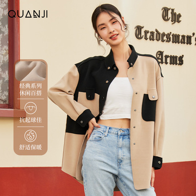 女士毛呢外套新款加厚细旦毛呢绒上衣保暖蓄热时尚简约长款外套