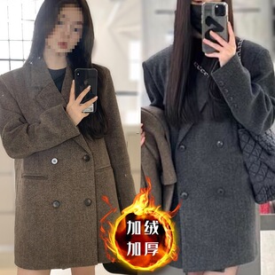 夹棉灰色短款西装呢子大衣女秋冬季新款毛呢外套高级感小个子韩系