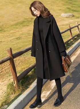黑色毛呢外套女中长款2025秋冬流行新款韩版宽松赫本风呢子大衣厚