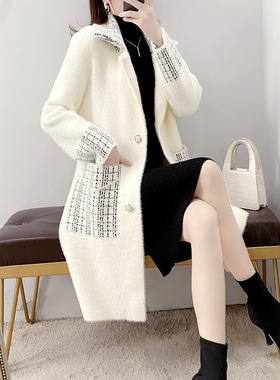 仿水貂绒秋冬装2024新款韩版白色开衫大衣仿水貂绒女式毛衣外套潮