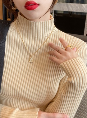 半高领毛衣打底衫女秋冬加厚2023年新款内搭白色上衣百搭洋气针织