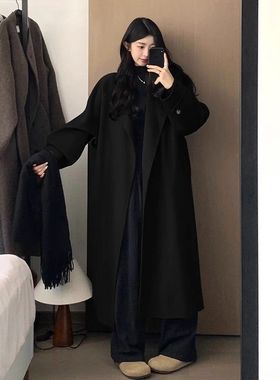 高克重黑色呢子大衣女2025秋冬季新款毛呢外套高级感小个子中长款