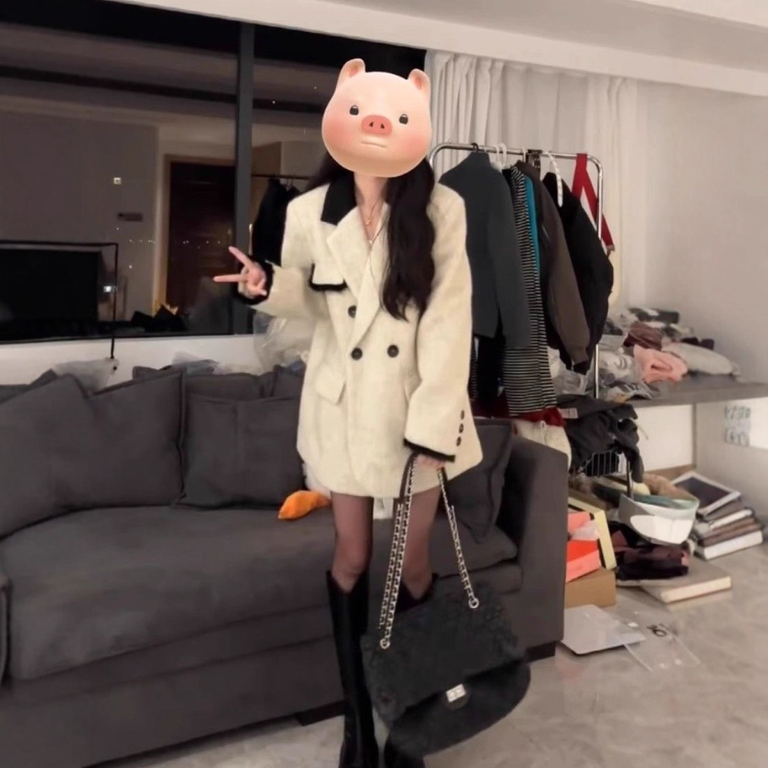 喔歌短款西装毛呢大衣女