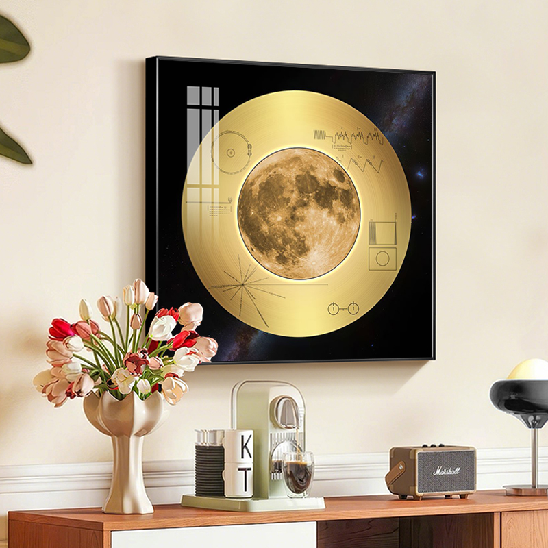 现代简约月球装饰画NASA旅行者一号唱片客厅挂画黑金风格蓝牙音响