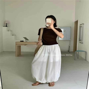 白色薄款透气束脚灯笼禅意瑜伽裤女 2025夏季新款松弛慵懒阔腿裤