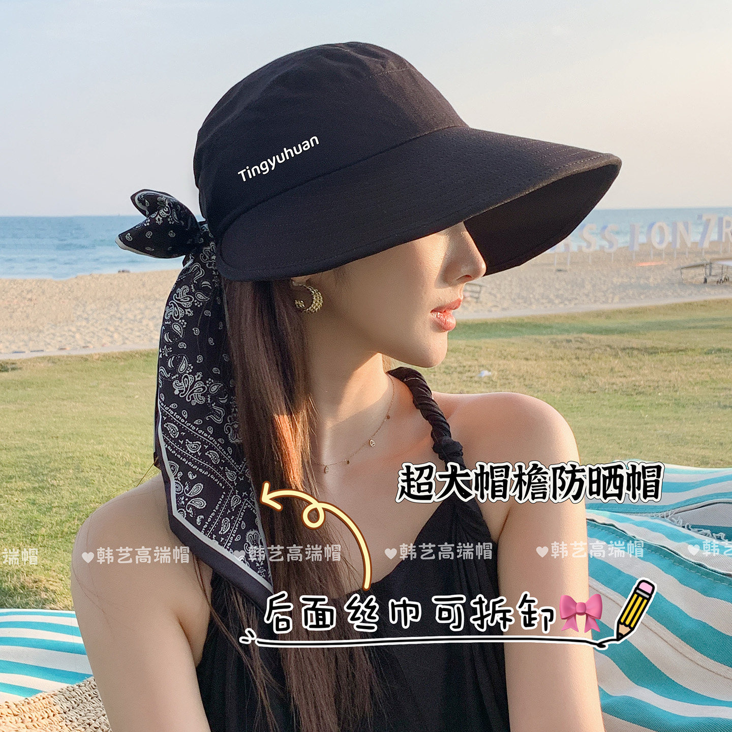 韩系丝巾春夏大帽檐防晒鸭舌帽女