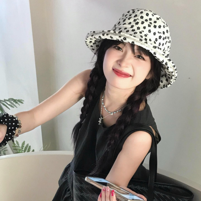 帽子女春夏天防晒遮阳大头围渔夫帽防紫外线太阳帽百搭小碎花盆帽