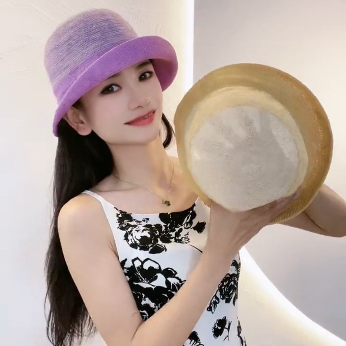 夏季新款轻薄亚麻渐变色渔夫帽子女时尚百搭优雅盆帽气质减龄礼帽