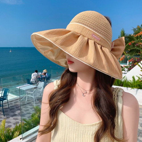 帽子女2024夏季UPF50+大帽檐太阳帽防紫外线出游空顶遮阳防晒帽潮