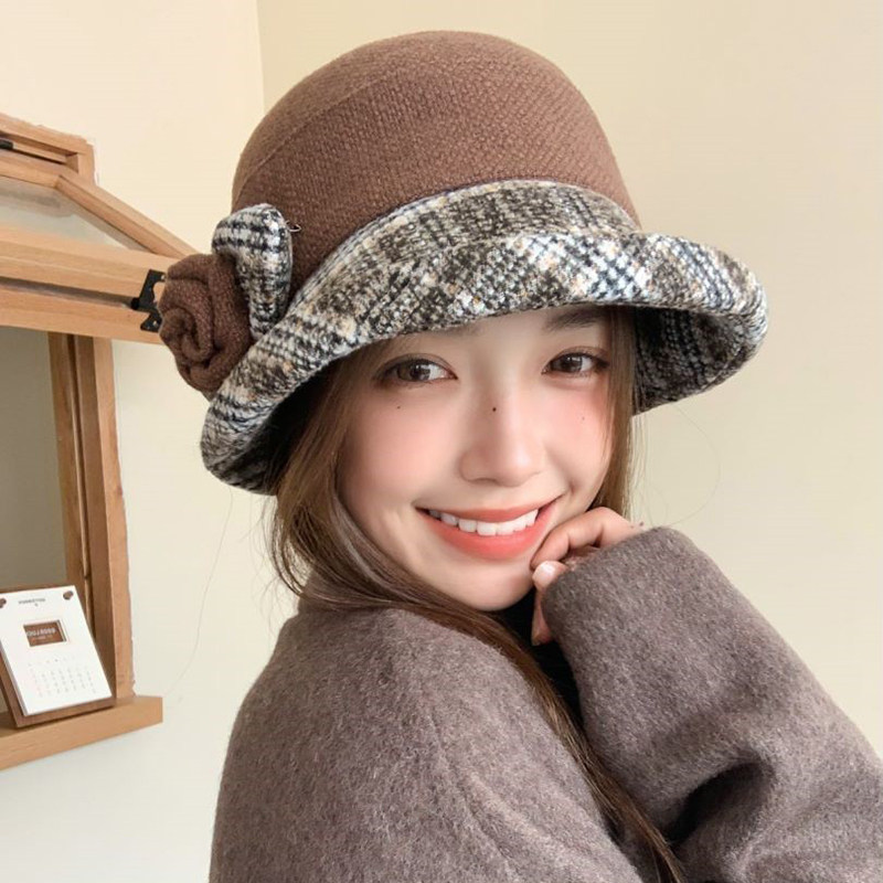 帽子女士秋冬韩版休闲短檐时尚礼帽英伦百搭优雅盆帽女秋季呢子帽