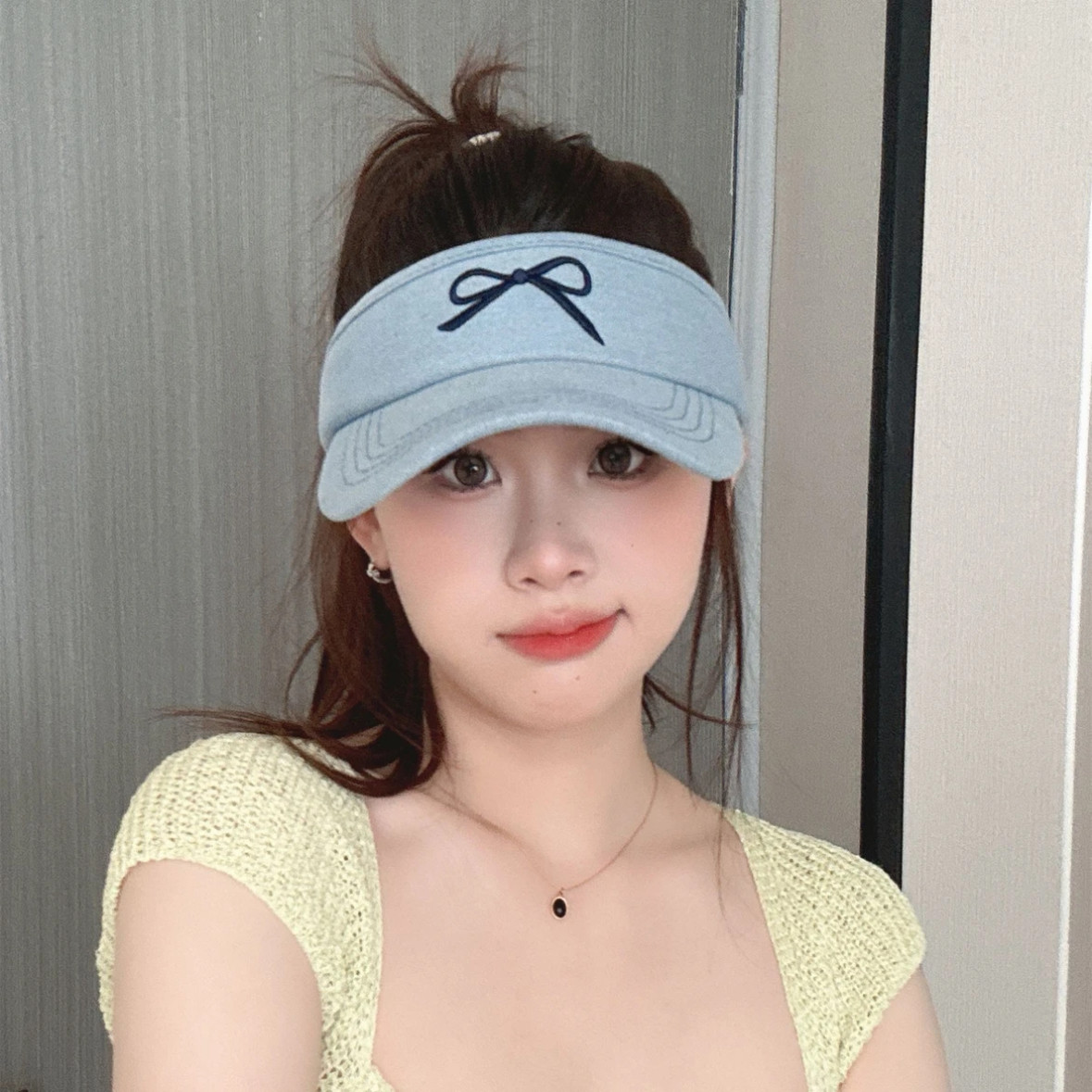 牛仔太阳帽布空顶帽女网红蝴蝶结刺绣遮阳帽沙滩帽无顶棒球帽透气