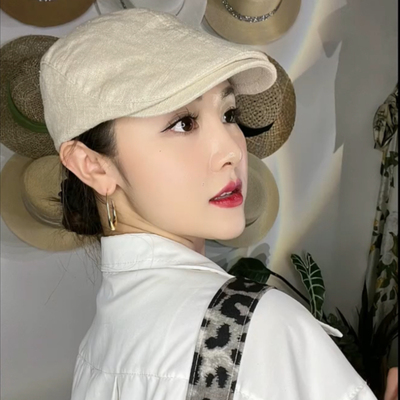 英伦风复古棉麻日系简约前进帽女