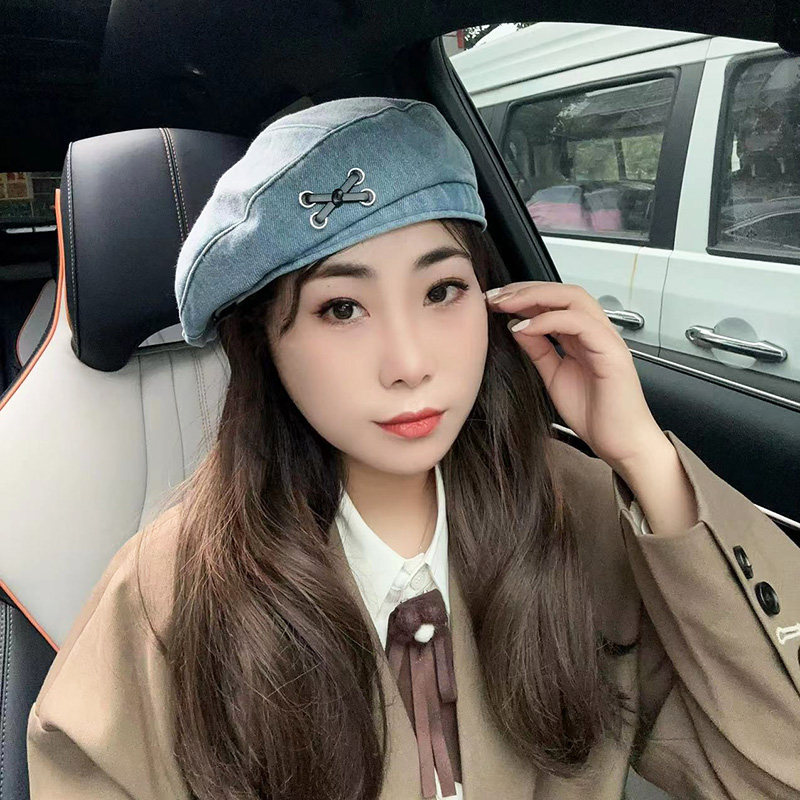 贝雷帽逛街复古女秋冬破洞百搭