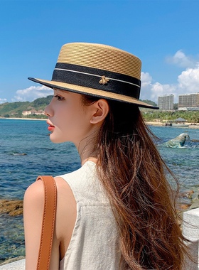 韩版时尚百搭小帽檐平顶草帽女春夏季度假户外运动防晒遮阳帽子潮