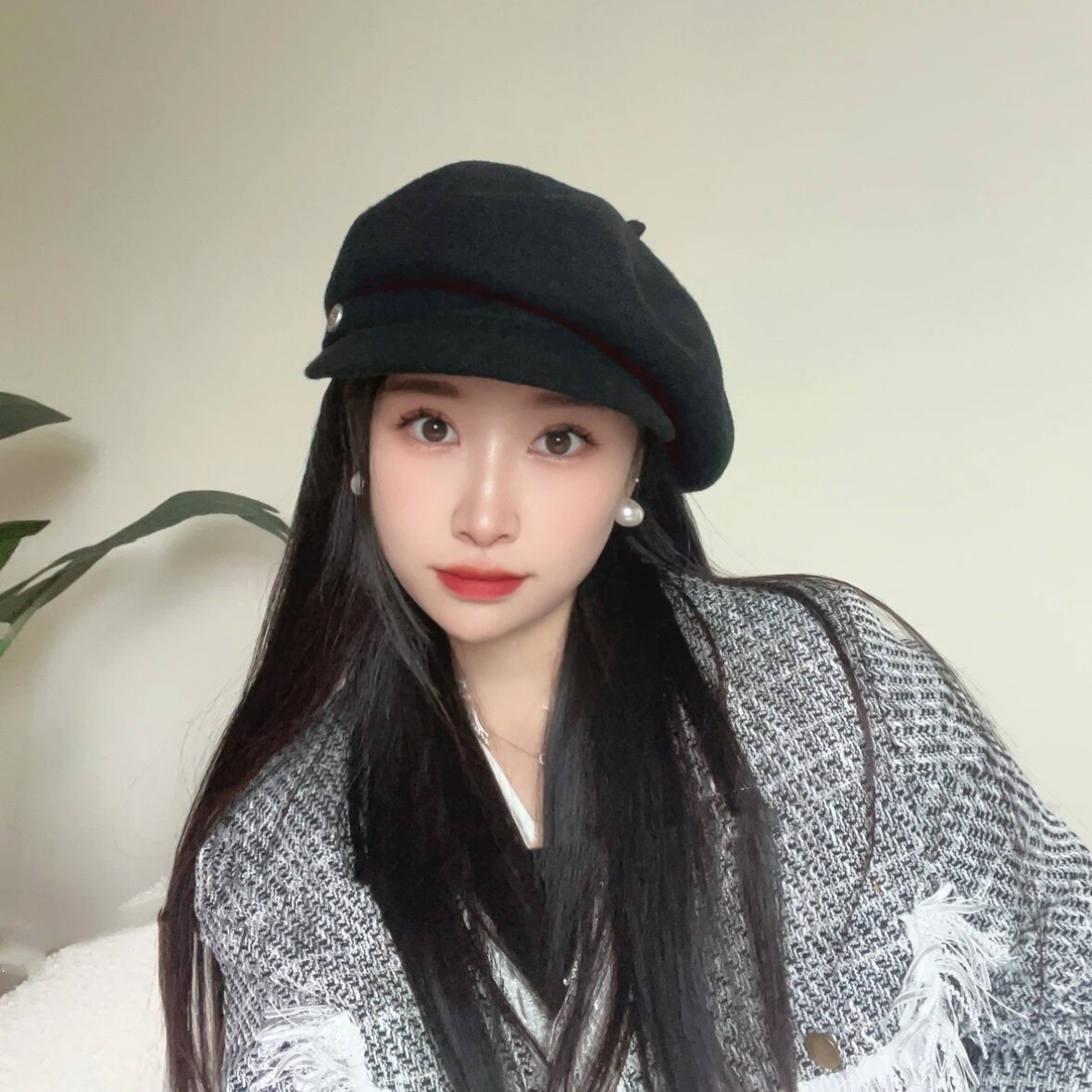 韩国百搭简约八角帽女羊毛呢针织鸭舌帽报童帽显脸小画家贝雷帽潮