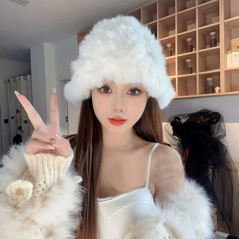 渔夫帽韩版ins女冬天兔毛皮草