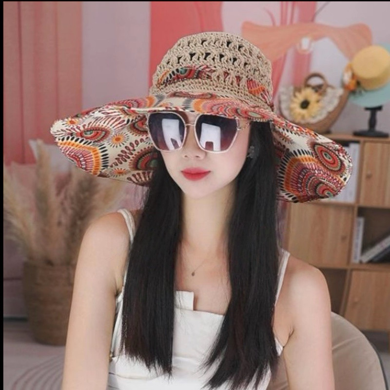 夏天新款大檐圆顶女海边防紫外线大沿沙滩太阳帽遮阳防晒草帽春游