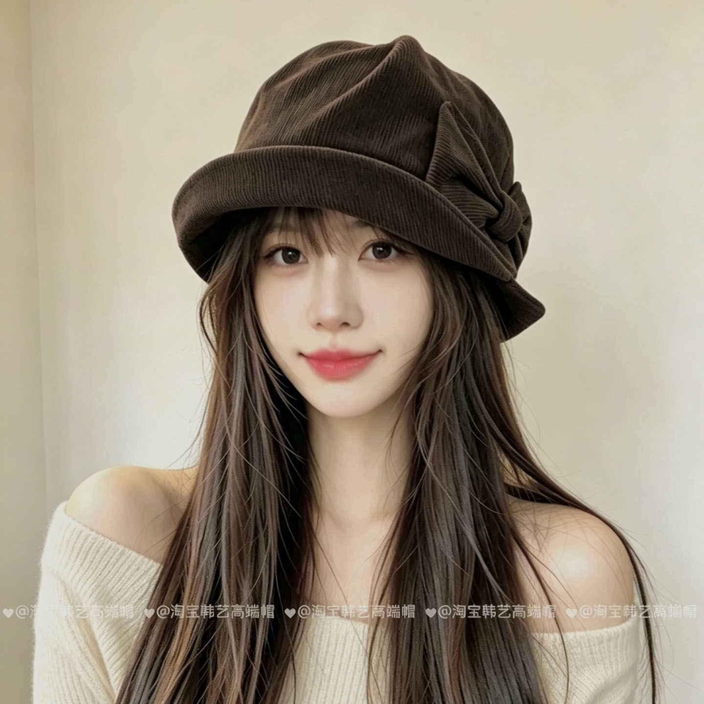 日系复古蝴蝶结渔夫帽子女秋冬
