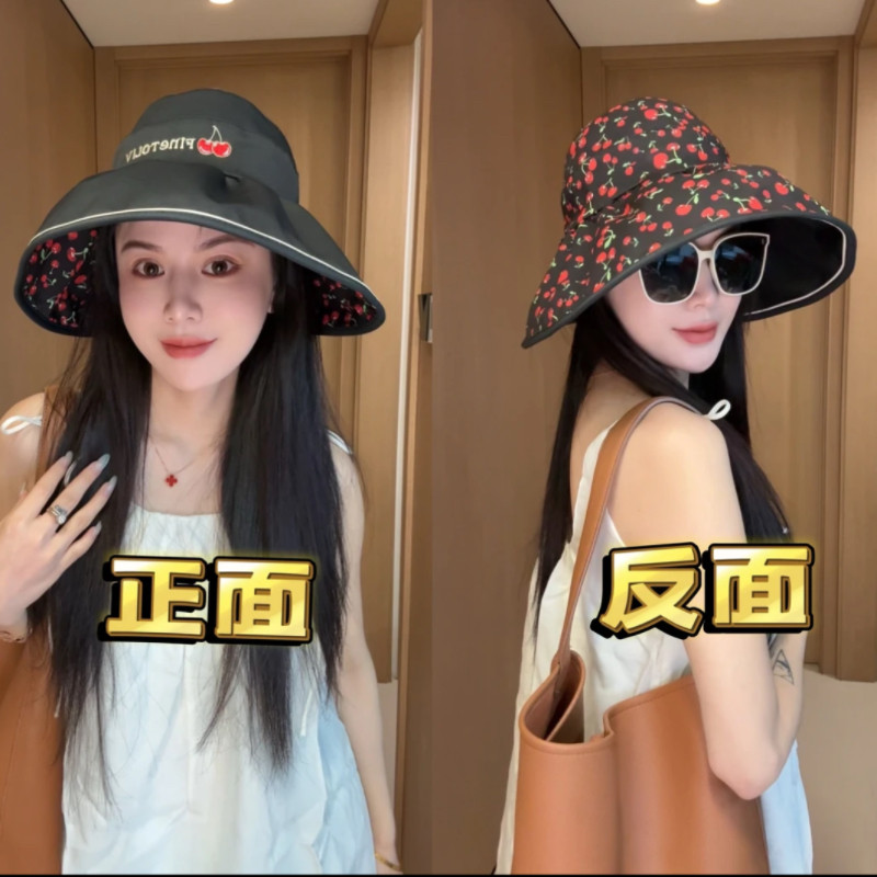 春夏新款樱桃双面戴大沿空顶帽