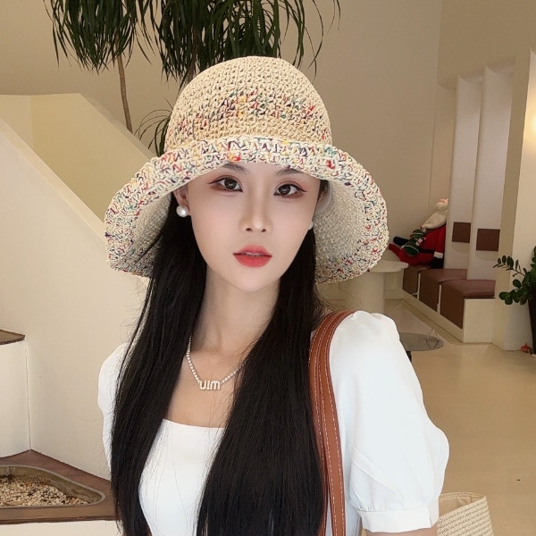 彩虹编织草帽渔夫帽女2026新款夏季防晒帽子遮阳帽海边出游沙滩帽